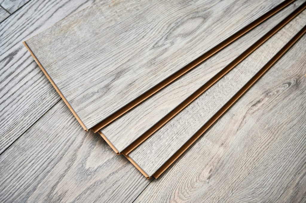 Laminate timber planks for new flooring installation.